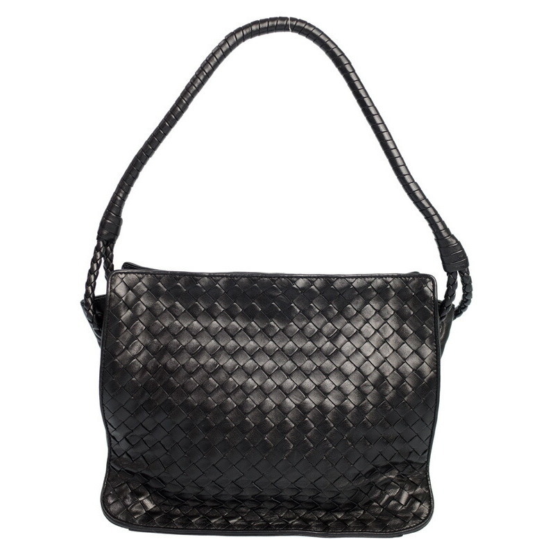 Bottega Veneta Intrecciato Woven Leather Shoulder Bag Black